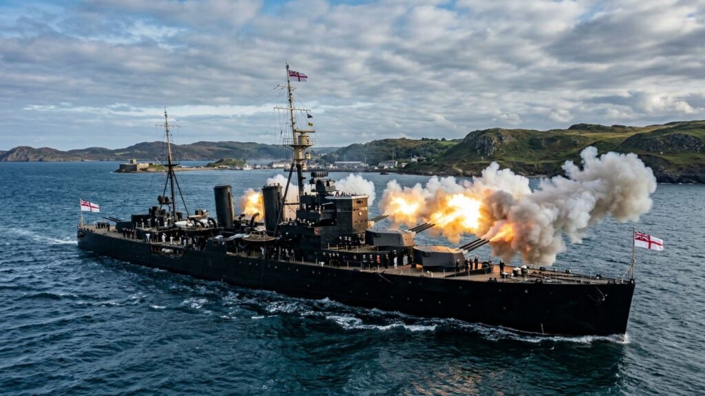 Guns firing from ship