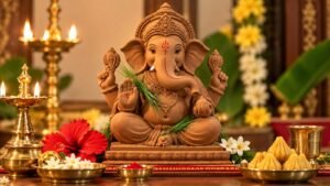 Ganesha idol with durva grass